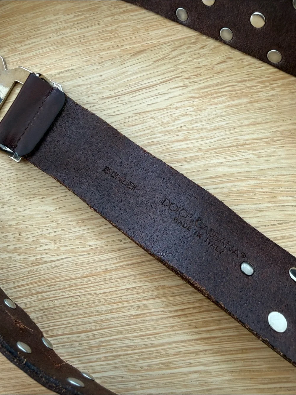 Authentic Dolce & Gabbana Studded Brown Leather Men’s Belt - DG Silver Buckle